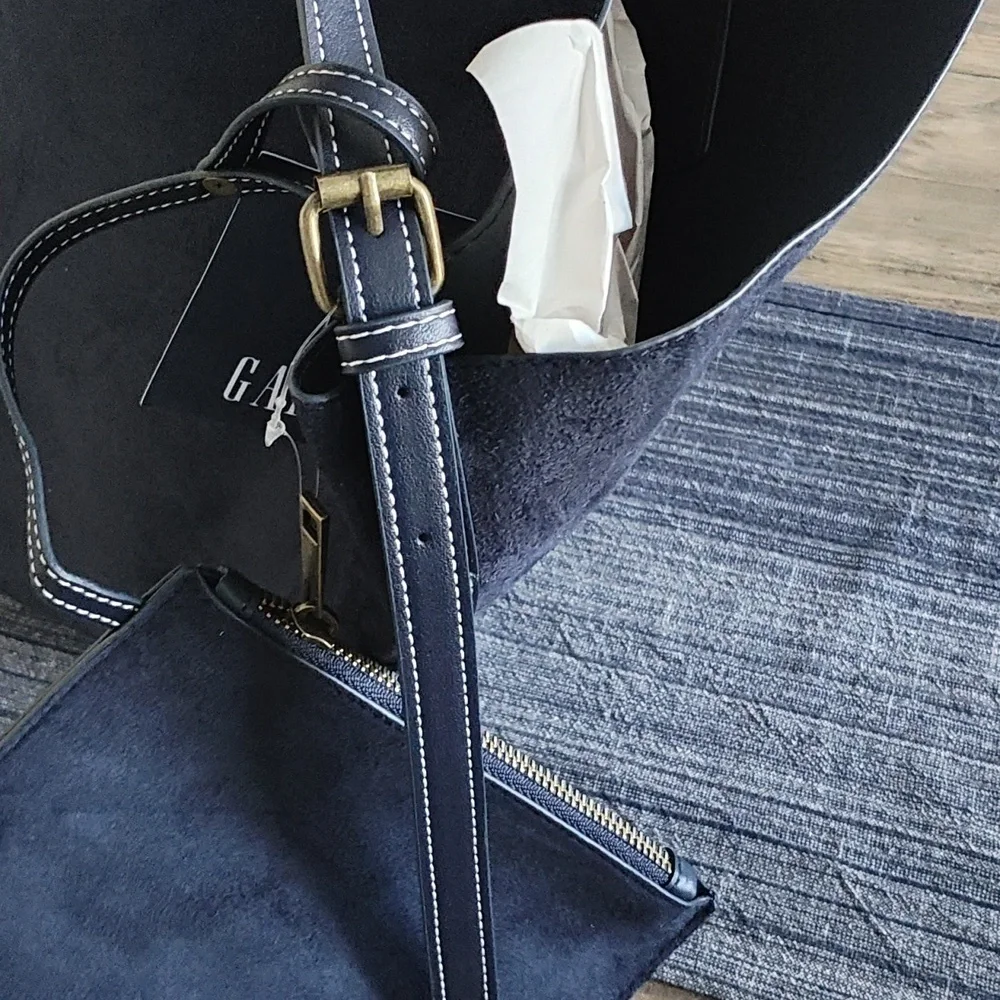 GAP Navy Vegan Suede Bucket Bag